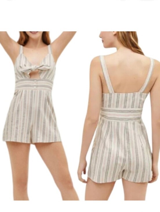 Bershka Pants - Bershka Striped Tie Front Keyhole Shorts Romper